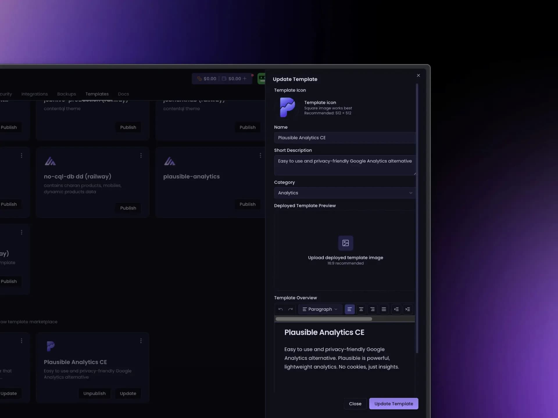 template rich-text editor